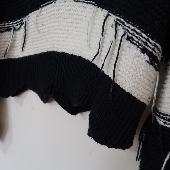WILDFOX Kara Black White Striped Fringe Ripped Sweater - Picture 8 of 9